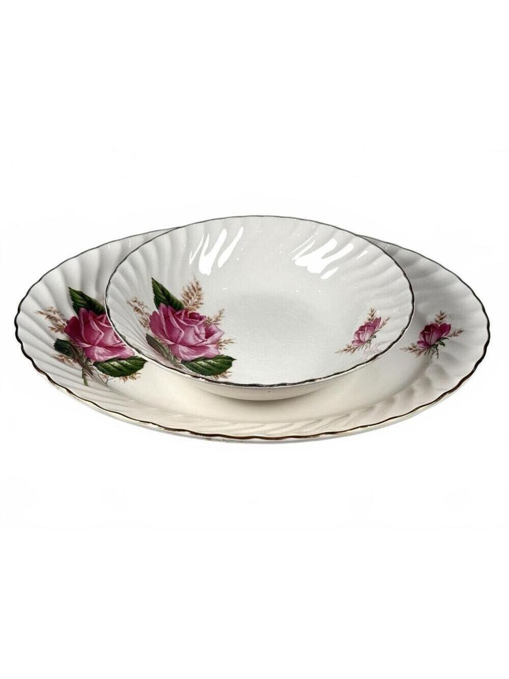 Swinnertons Royal Wessex Alicia Pink Rose Ironstone Serving Platter & Bowl Set